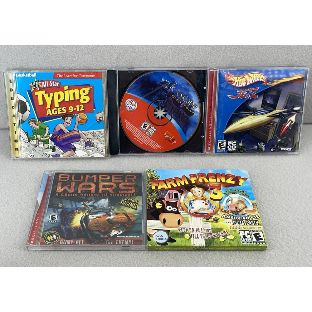 PC Games Lot Kids Hot Wheels Farm Frenzy Typing Fun Educational 5PC